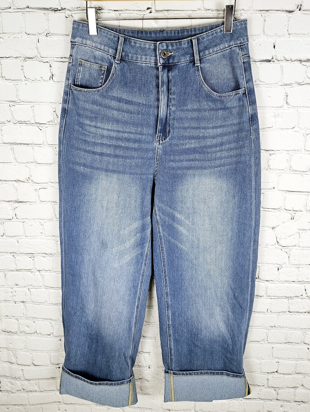 HALARA | Flex high waist rolled hem wide leg washed denim casual stretch jeans